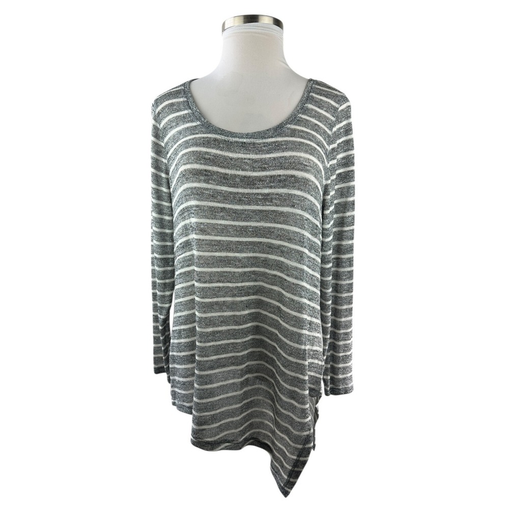 ✨2/$20 NWT Lane Bryant Sheer Metallic Striped Top Silver Shimmer Plus Size 18/20 - Picture 3 of 16